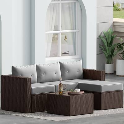 3-Piece Rattan/Wicker Outdoor Sectional Sofa Set Patio Furniture Conversation Sets