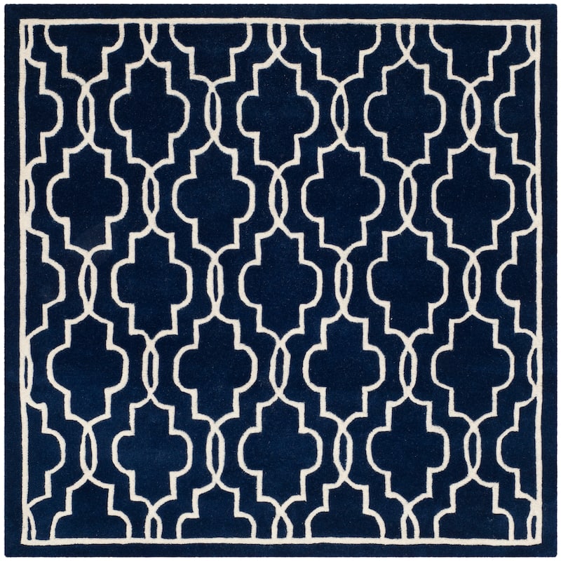 SAFAVIEH Handmade Chatham Nazzarena Modern Moroccan Wool Rug - 5' Square - Dark Blue/Ivory
