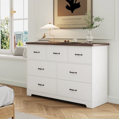 Modern Dresser for Bedroom, 7 Drawer Double Dresser Sideboard