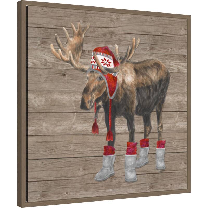 Warm in the Wilderness Moose by Tara Reed (22 x 22 in.), Framed Canvas Wall Art Print - Sylvie Dark Gold