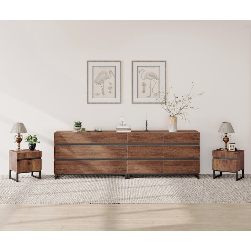 3-Piece Bedroom Furniture Set,Dresser &Chest With 12 Drawers, 2 Nightstand for Bedroom, Bedroom Furniture Set