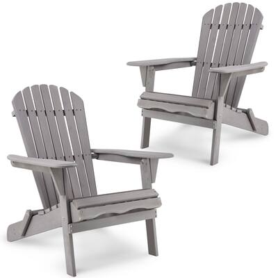 2 PCS Outdoor Garden Solid Cedar Wood Folding Lounge Adirondack Chair