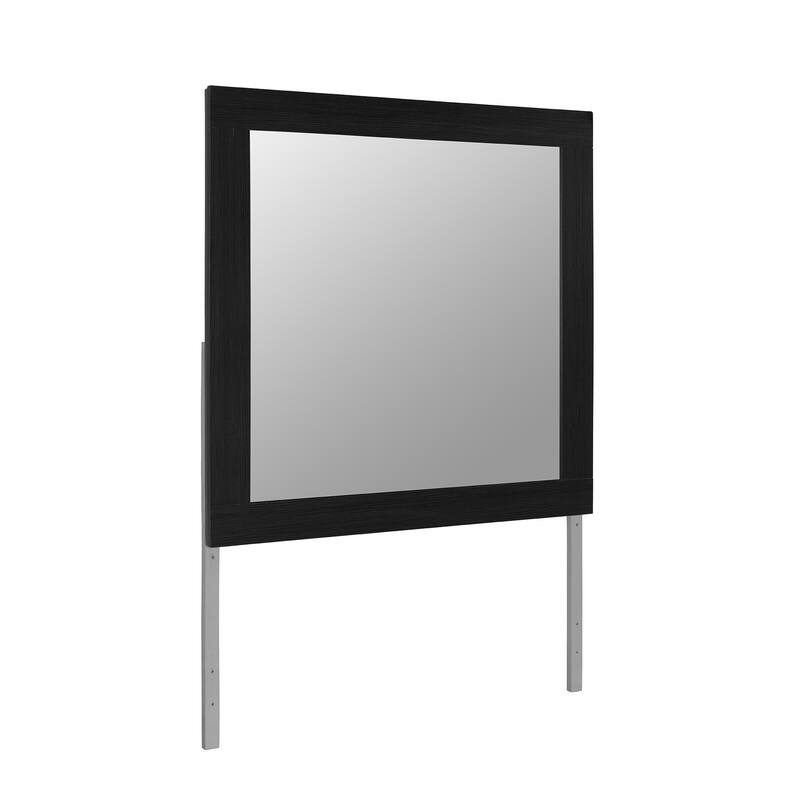 HomeRoots 35" Black Wood Square Mounted Framed Dresser Mirror - 35.43 in. x 35.43 in. x 1.77 in.
