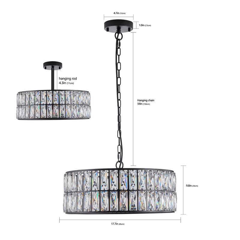 18" Golden Modern Crystal Drum Chandelier, 6-Light Pendant Lighting Fixture Metal Frame for Living Room, Dining Room and Bedroom