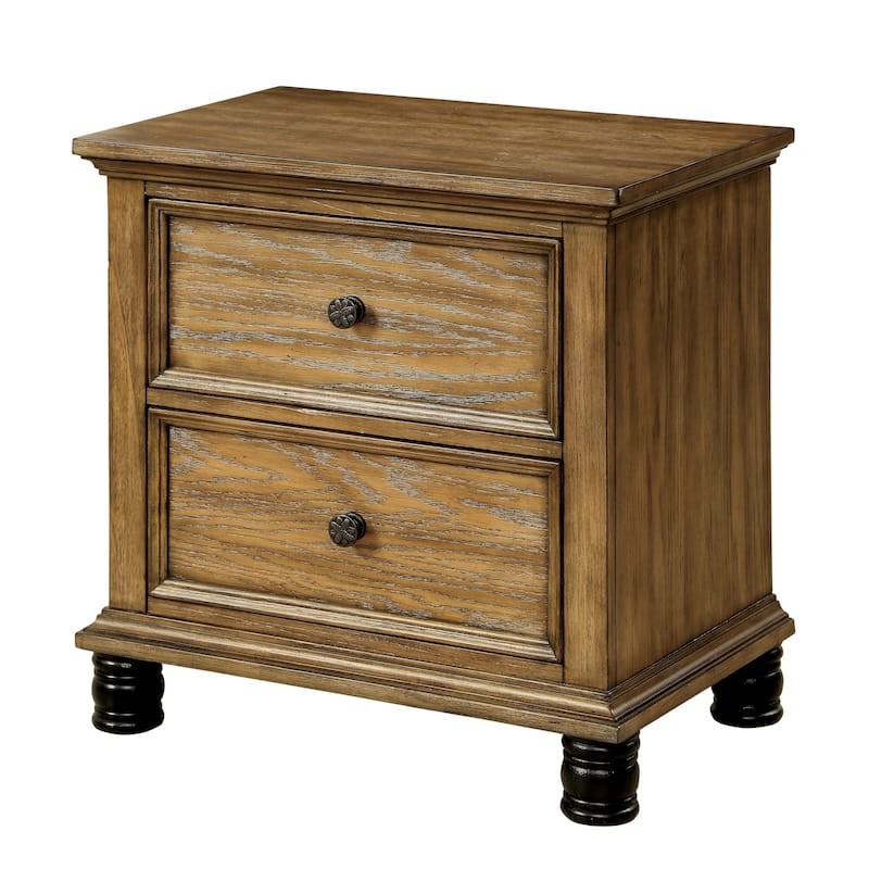 Hivo Transitional Oak Solid Wood 2-Drawer Nightstand by Furniture of America