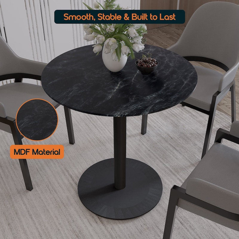 Vail Round Dining Table with 27 in. MDF Tabletop in Black Stainless Steel Round Base Accent Kitchen Table