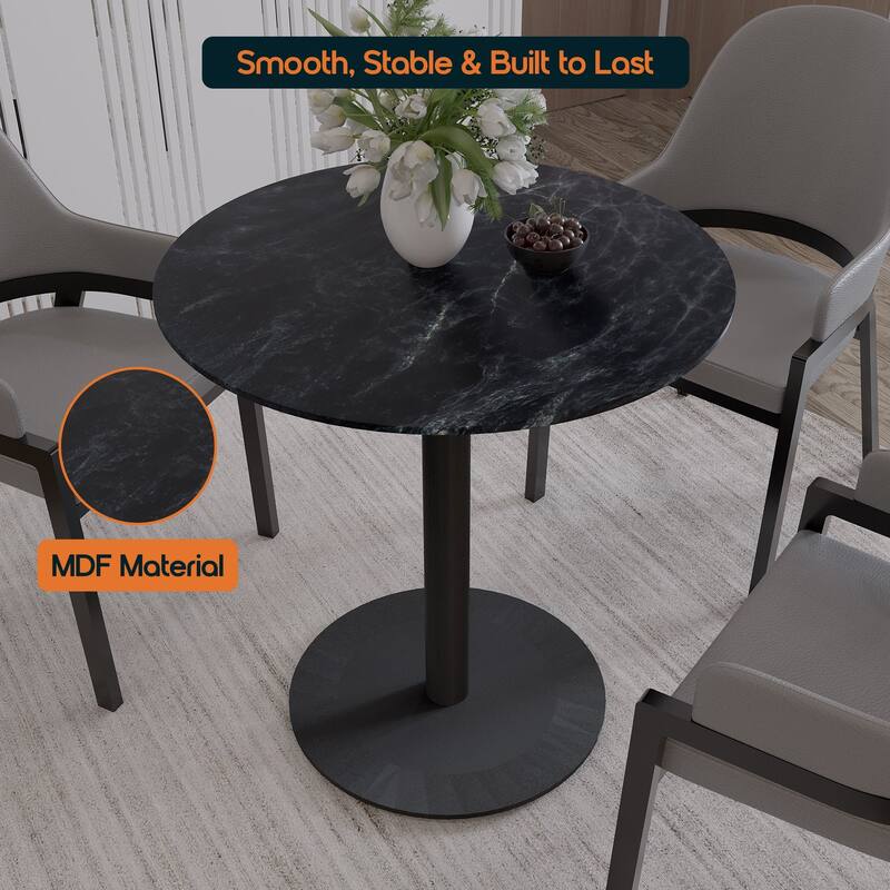 Vail Round Dining Table with 36 in. MDF Tabletop in Black Stainless Steel Round Pedestal Base with Gold Accent Kitchen Table