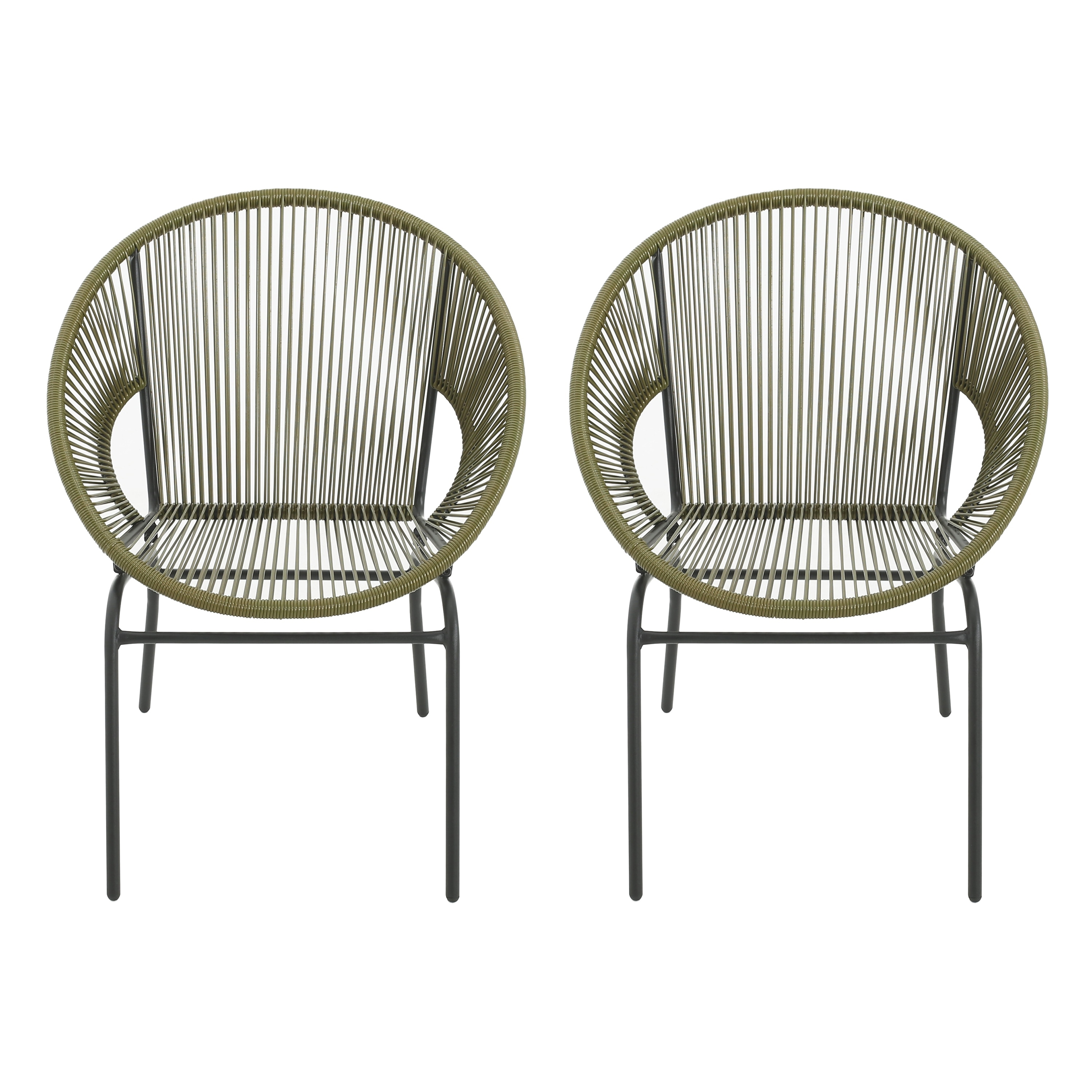 Roomfitters Nusa Outdoor Woven Wicker Patio Chair with Iron Legs, Modern Round Basket Seat, Set of 2 - Set of 2