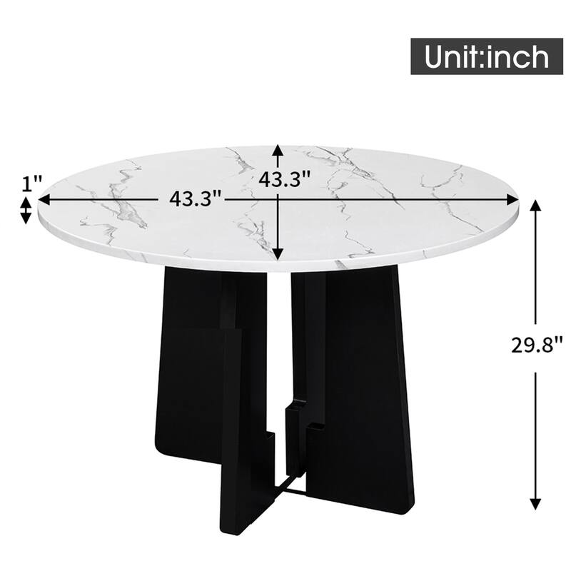 Round Dining Table for 4, 43" Faux Marble Top Kitchen Table