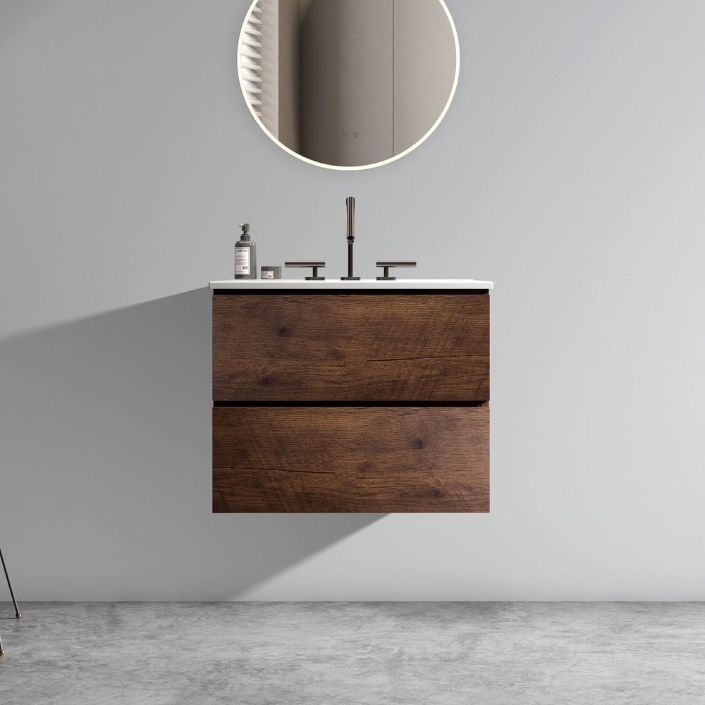 GDFStudio - Coralie Modern Floating Bathroom Vanity with Integrated Ceramic Sink and Soft-Close Storage