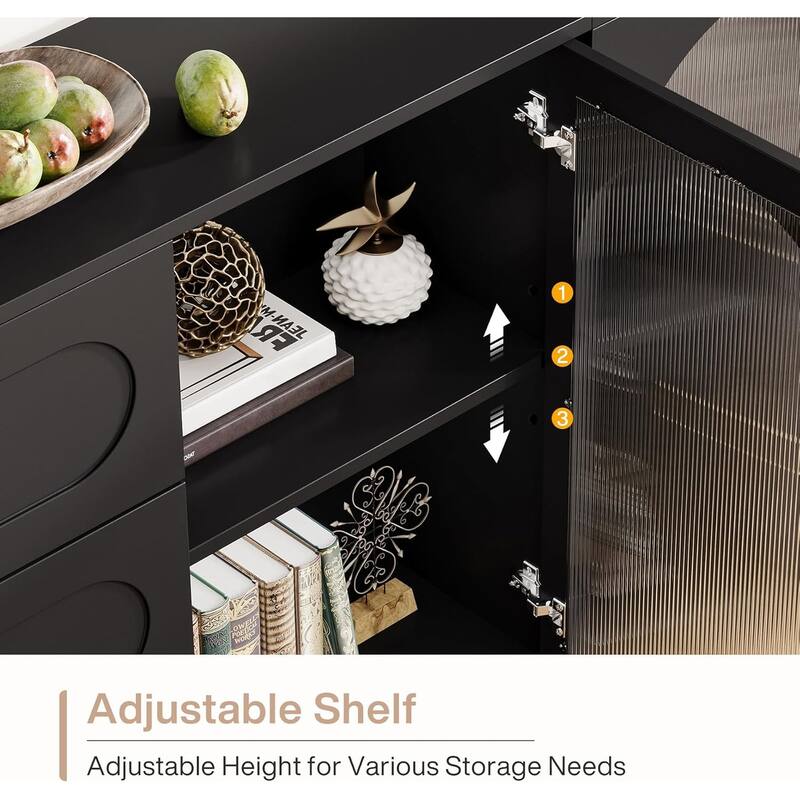 Modern Large Buffet Cabinet with Storage, 59" Wooden Storage Cabinet with 2 Acrylic Doors & 3 Drawers