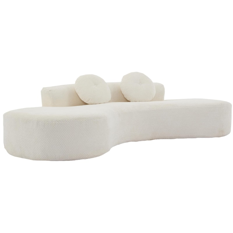 Beige Modern Minimalist 105.5" Curved Corduroy Cloud Sofa with 2 Pillows, No Assembly Required