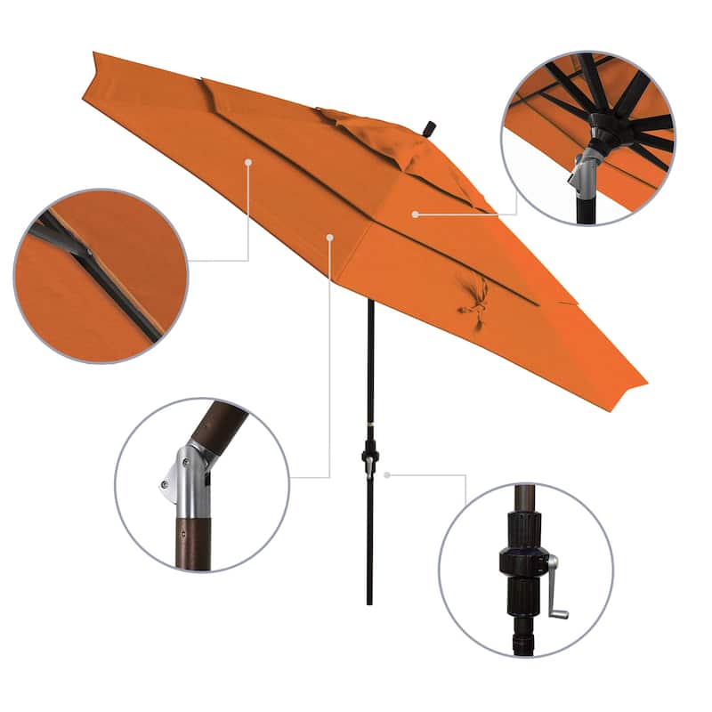 California Umbrella 11' Rd Golden State Series Patio Umbrella Bronze Aluminum Frame Crank Lift Collar Tilt Pacifica Black