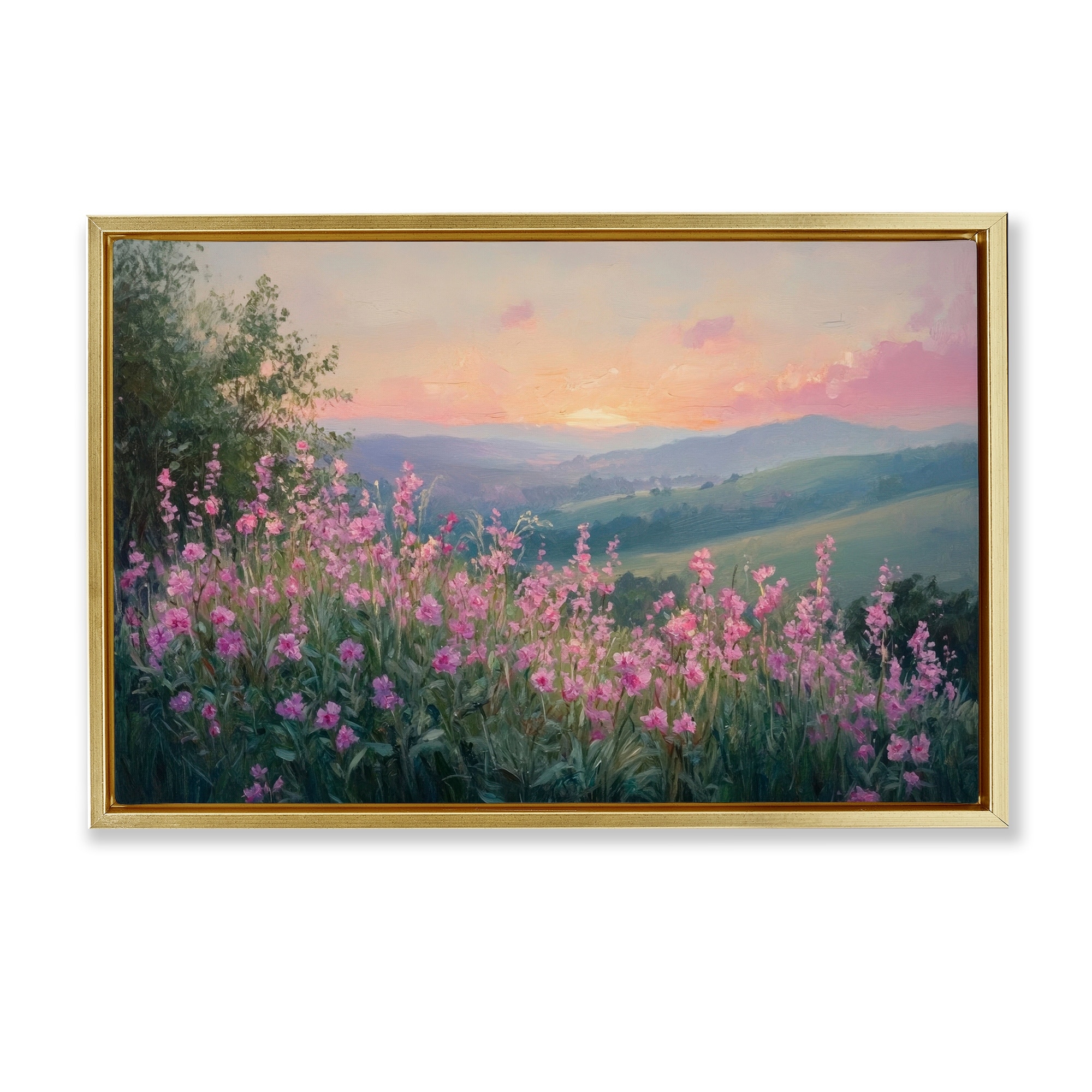 Stupell Twilight Meadow Pink Flowers Framed Floater Canvas Wall Art Design By Petal Prints Design
