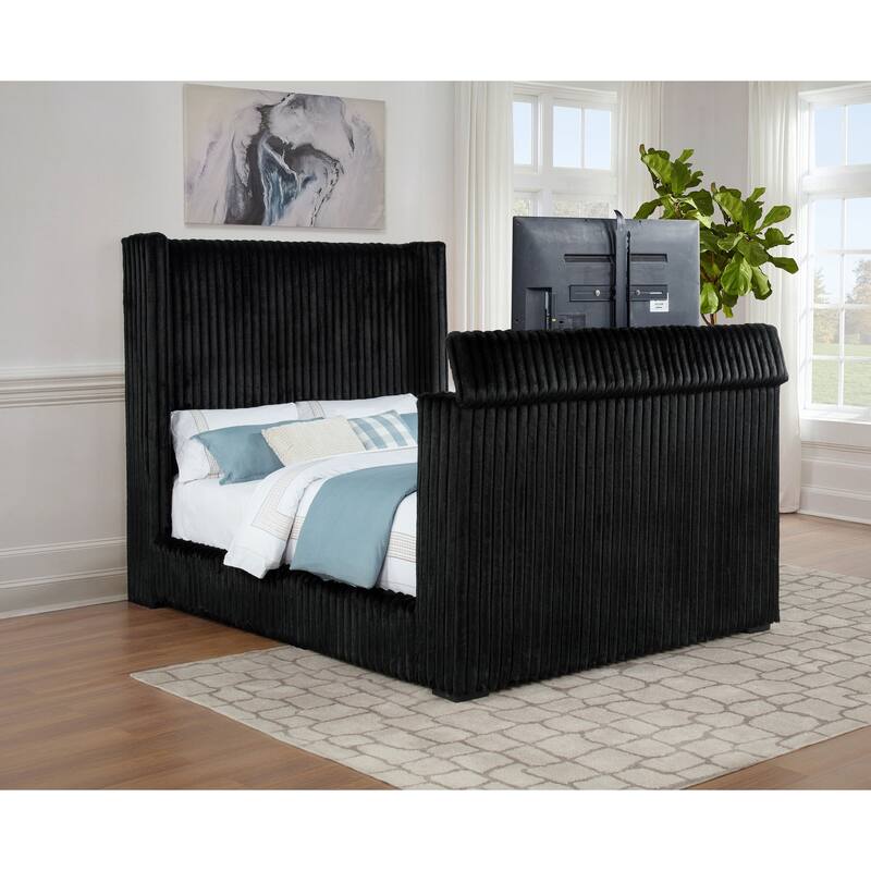 Centergrove Upholstered Wingback TV Bed Black