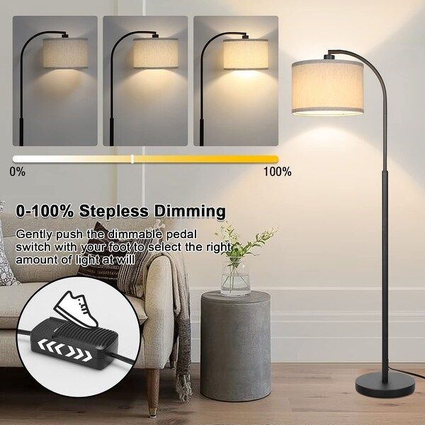 Modern Floor Lamp for Living Room Arc Floor Lamp with Adjustable Hanging Shade Black Arched Light with Dimmable Pedal Switch