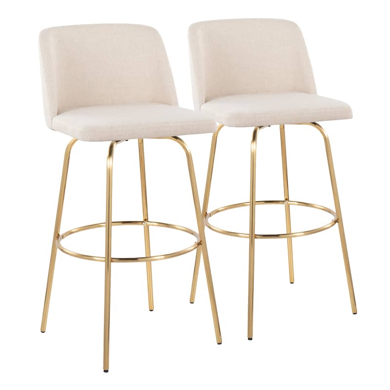 Silver Orchid Vallberga 30" Fixed-Height Bar Stool with Metal Base & Round Gold Footrest (Set of 2)