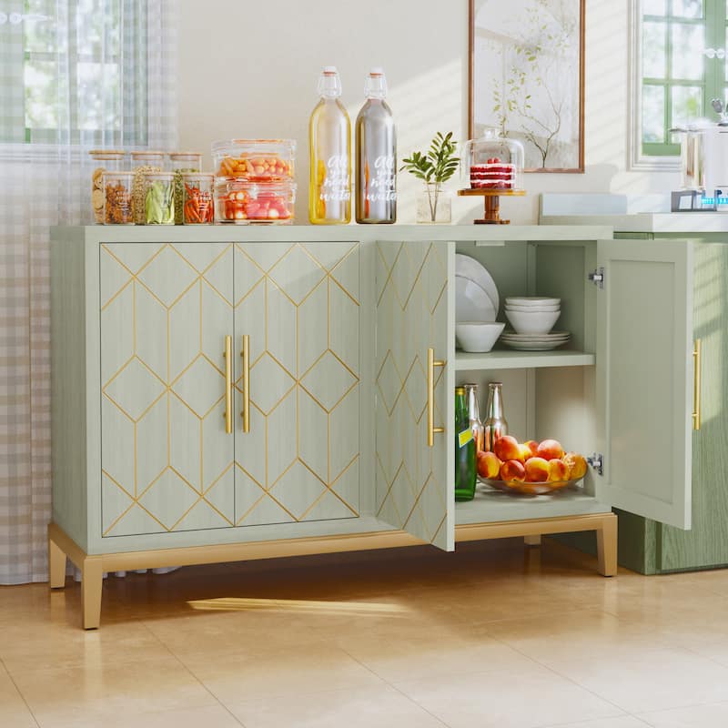 4 Doors Sideboard Buffet Cabinet with Gold Trim