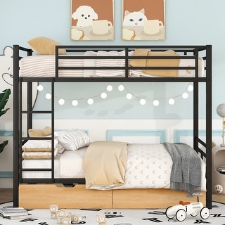 Multifunctional Design Metal Bunk Bed with Sturdy Frame, Safety Guaranteed, Enough Storage Space, Black