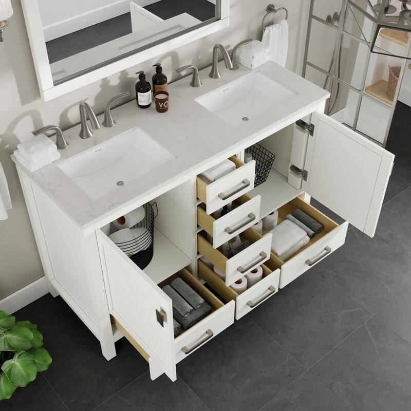 Aberdeen 48 in. Double Sink Vanity with Carrara Quartz Top & Undermount Sinks