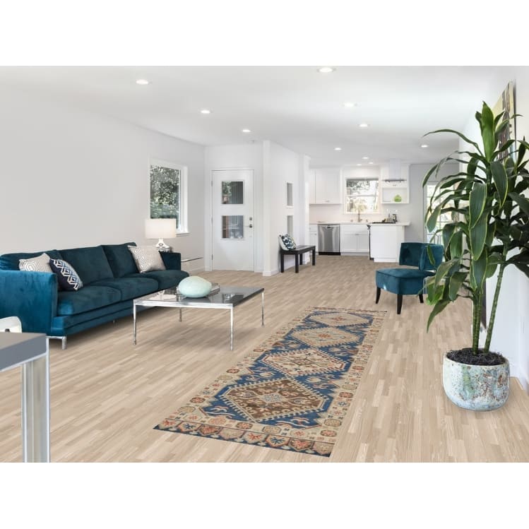 Hand Knotted Oriental 100% Wool Carpet Transitional Geometric Navy Blue & Blues Oushak Runner Rug - 9' 11'' X 2' 7''