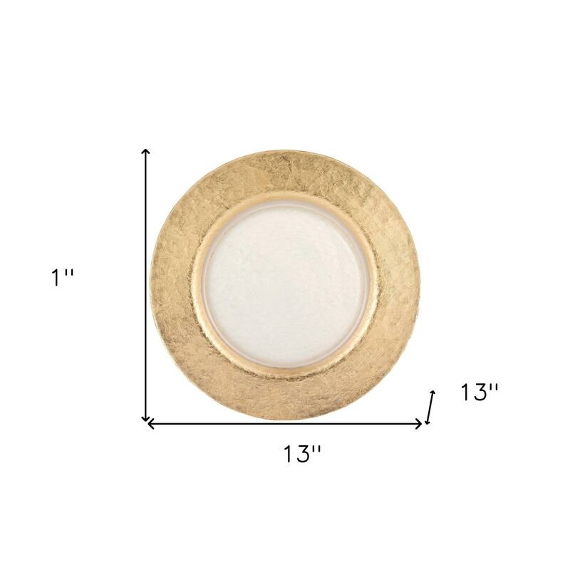 HomeRoots 13" Clear And Gold Round Glass Handmade Charger Plate
