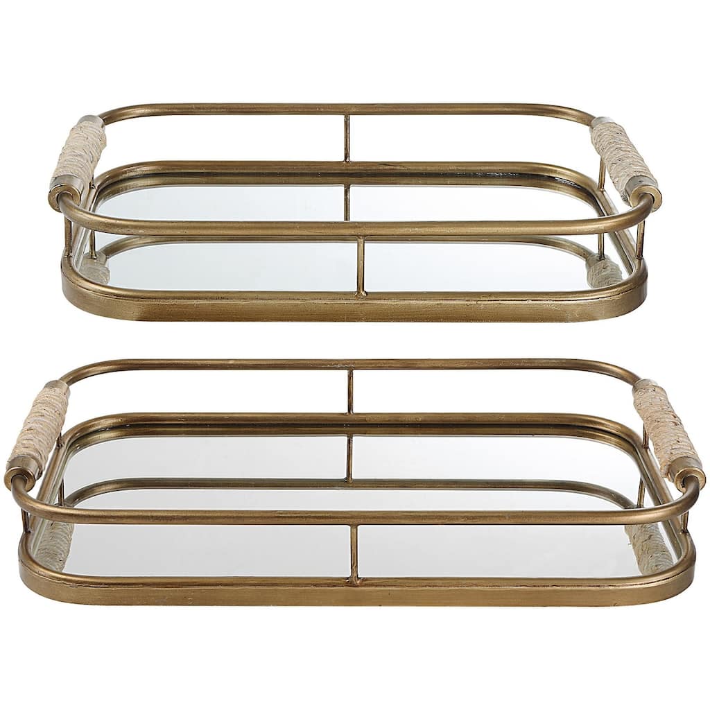 Uttermost 18014 Rosea 19-1/2" Wide Metal Trays - Set of 2 - Brushed Gold / Natural