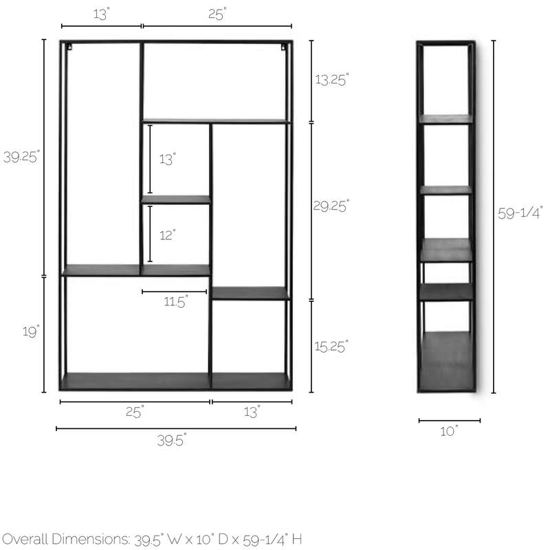 Meridius Black Metal Multi-Tier Wall Mounted Shelving Unit