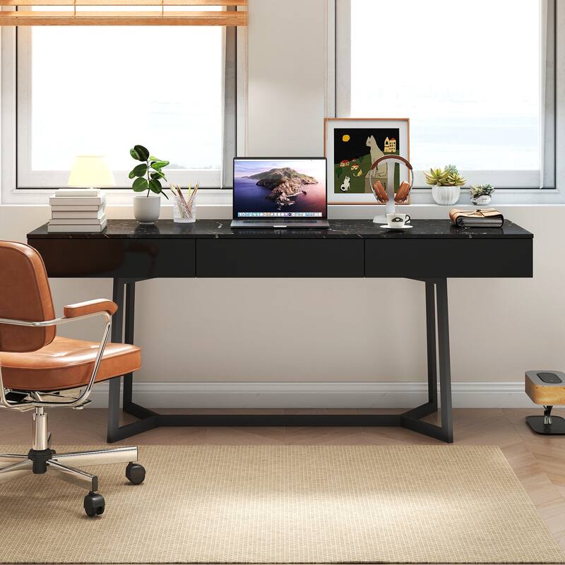 GDF Studio - Hellio Modern Computer Desk with Y-Shaped Metal Legs and Spacious Work Surface - 70.87"