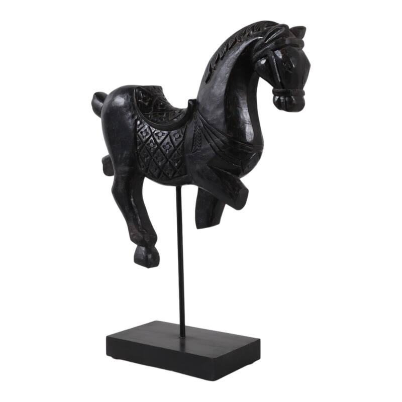 Wood Carved Horse Figurine Sculpture Statue Home Decor - 19" Black - 16" x 4.5" x 19"