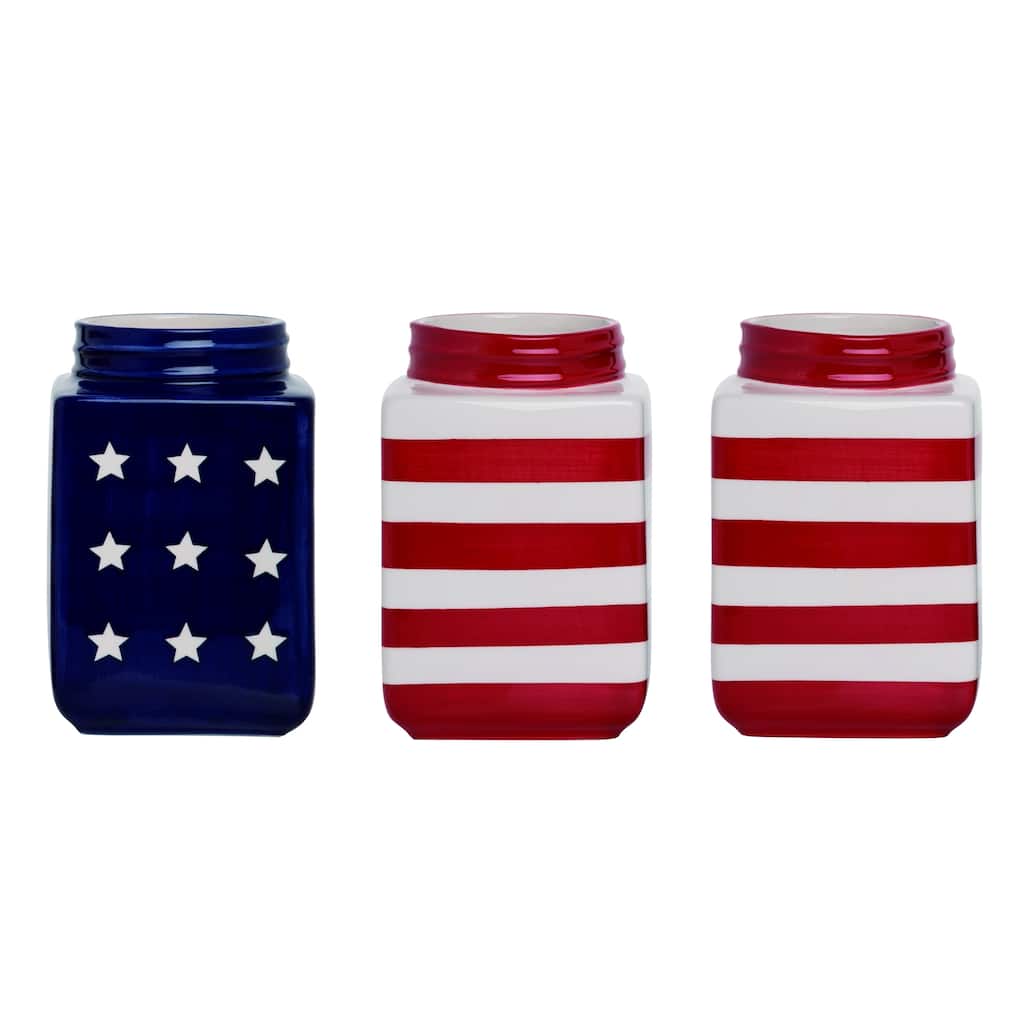 Transpac Dolomite 8 in. Multicolor Square Patriotic Container Set of 3