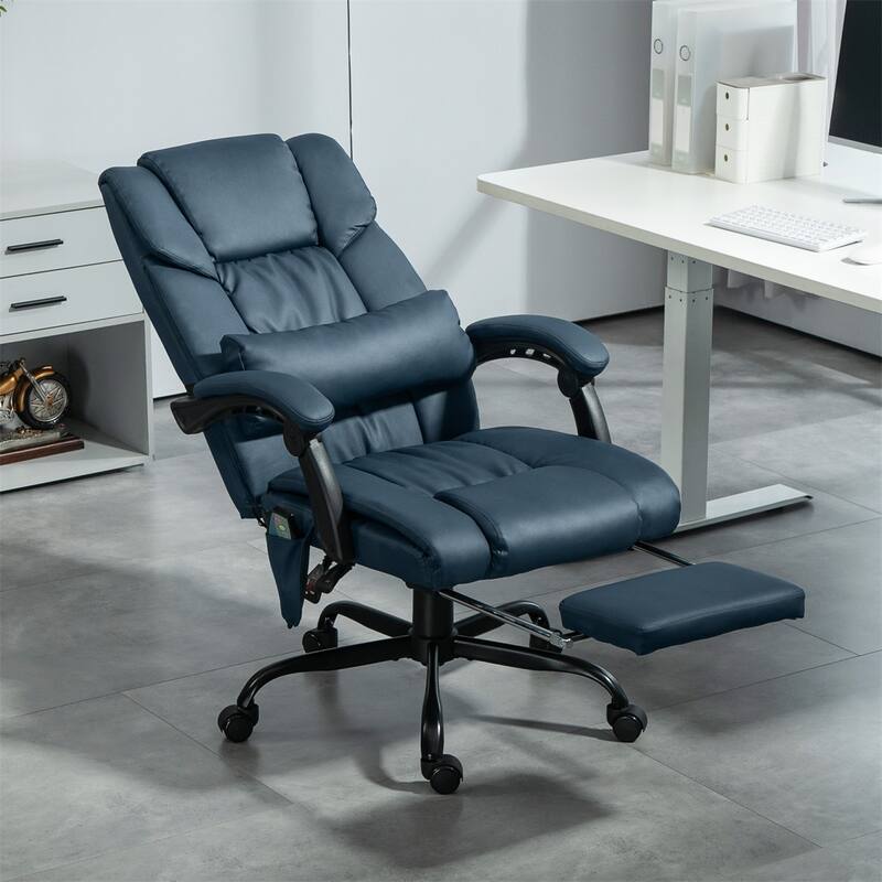 Adjustable Recliner Office Chair with Footrest Vibration Massage and High Back Swivel Wheels - 26" W x 29.5" D x 44"-48" H