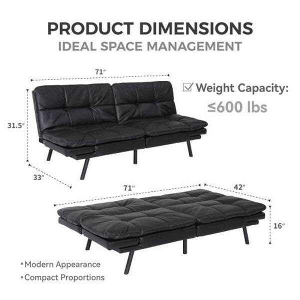 Modern folding sofa bed black futon couch sleeper sofa with PU and ...
