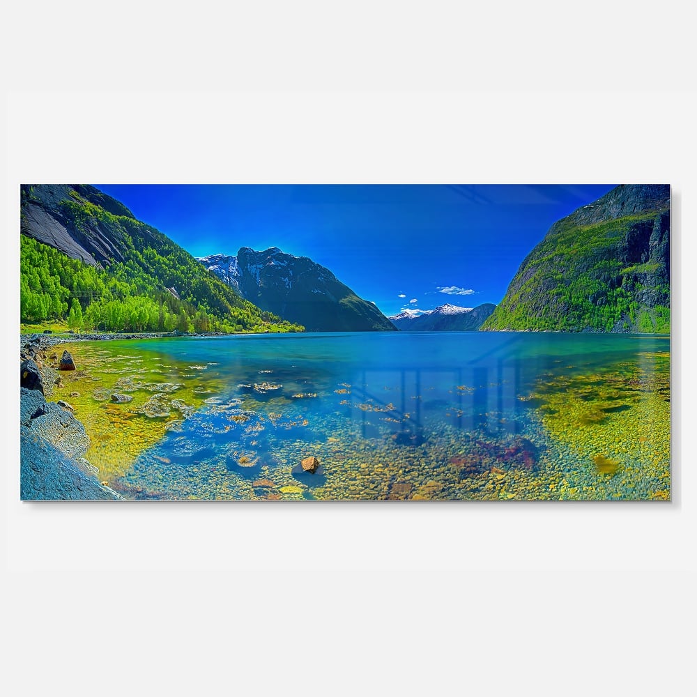 Panoramic View of Norwegian Fjord - Landscape Glossy Metal Wall Art