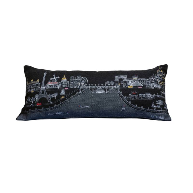 HomeRoots 35" Black Paris Nighttime Skyline Standard Lumbar Decorative Pillow