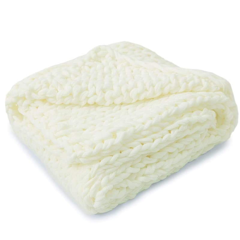 Cheer Collection Ultra Plush Chunky Cable Knit Throw Blanket - Ivory