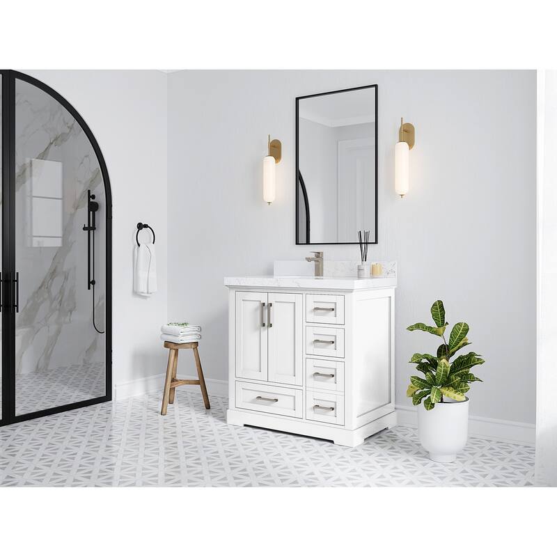 Willow Collections 36 x 22 Boston Left Offset Sink Bathroom Vanity with Quartz or Marble Countertop