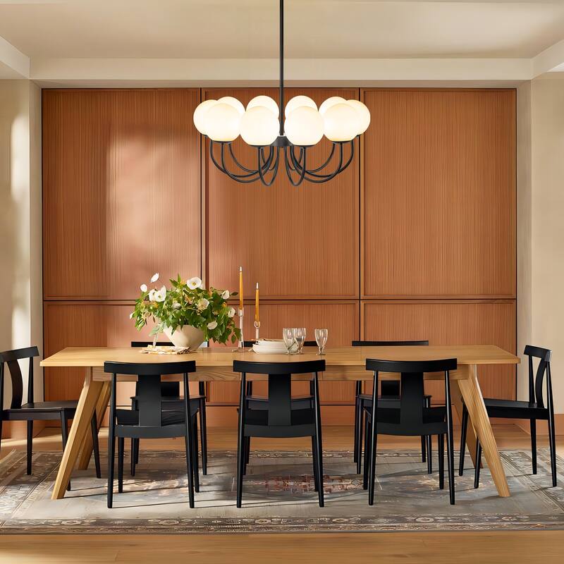 6/10-Light Modern Linear Sputnik Cluster Frosted Opaque Glass Globe Bubble Chandelier for Dining Room