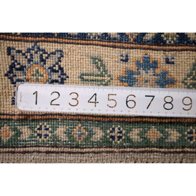 Geometric Kazak Foyer Rug Handmade Grey Wool Carpet - 2'9" x 4'0"