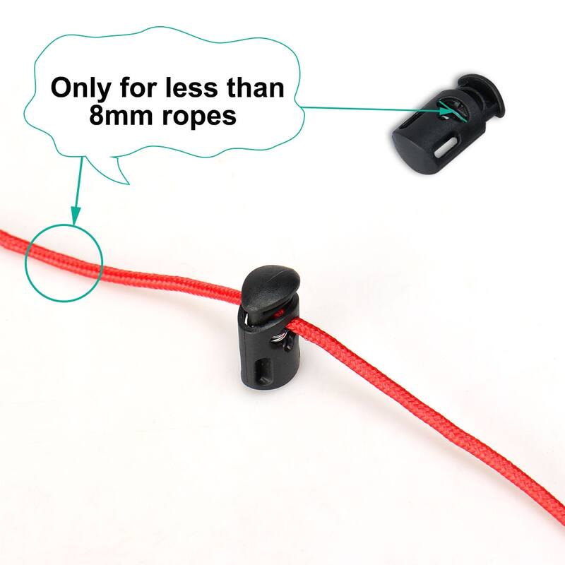 6pcs Plastic Cord Lock Stopper Spring Toggle Fastener Organizer Black