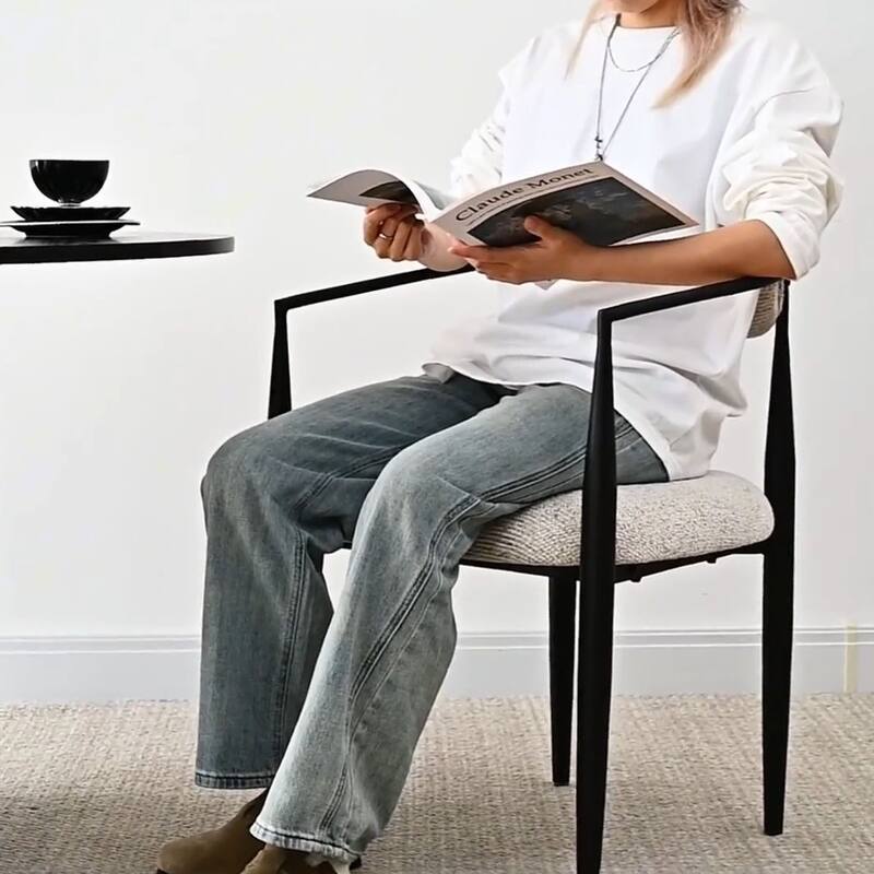 Modern Upholstered Arm Counter Stool with Metal Frame Leg(Set of 2)