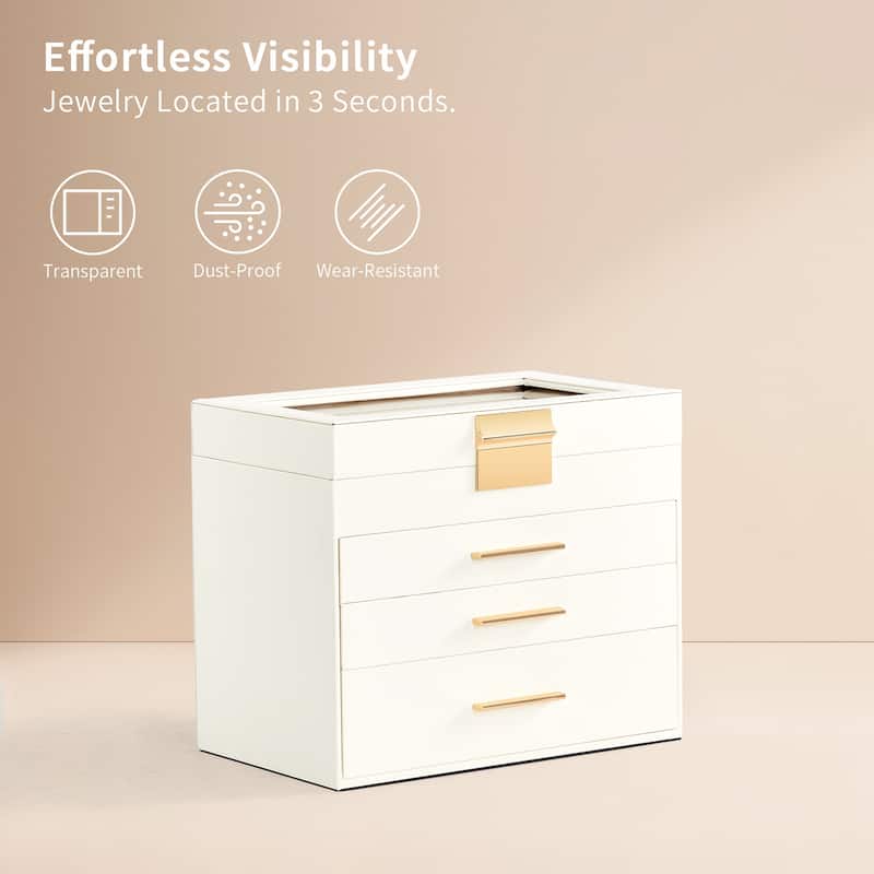 White-Pink Wood Jewelry Box with Velvet Lining and Clear Acrylic Top - 9.9” W x 6” D x 8.5” H