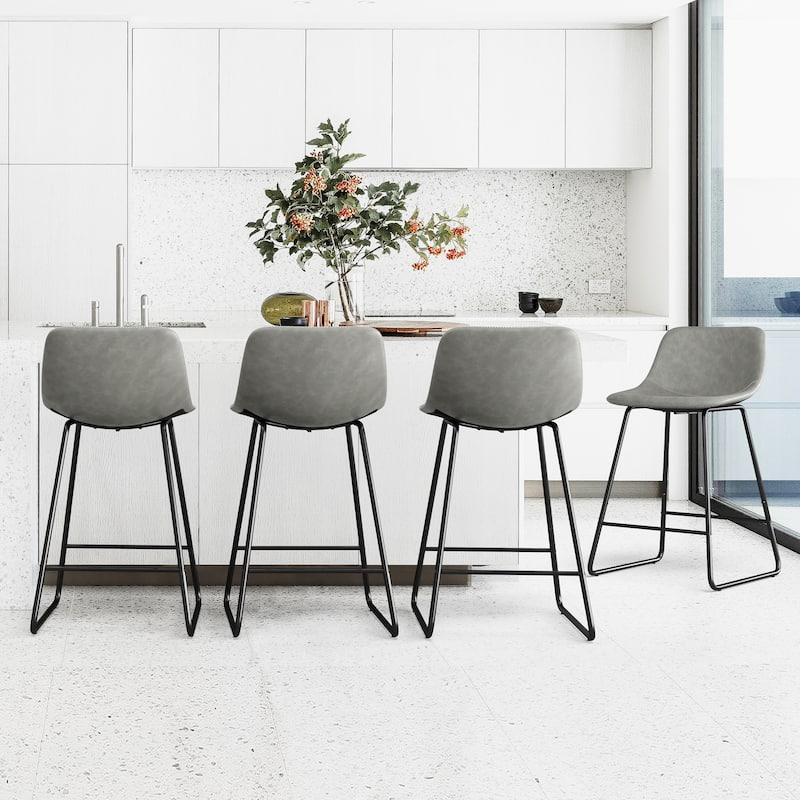 LUE BONA Modern Faux Leather Metal Frame Counter Height Bar Stools (Set of 4) - Grey 24 in. - Counter Height