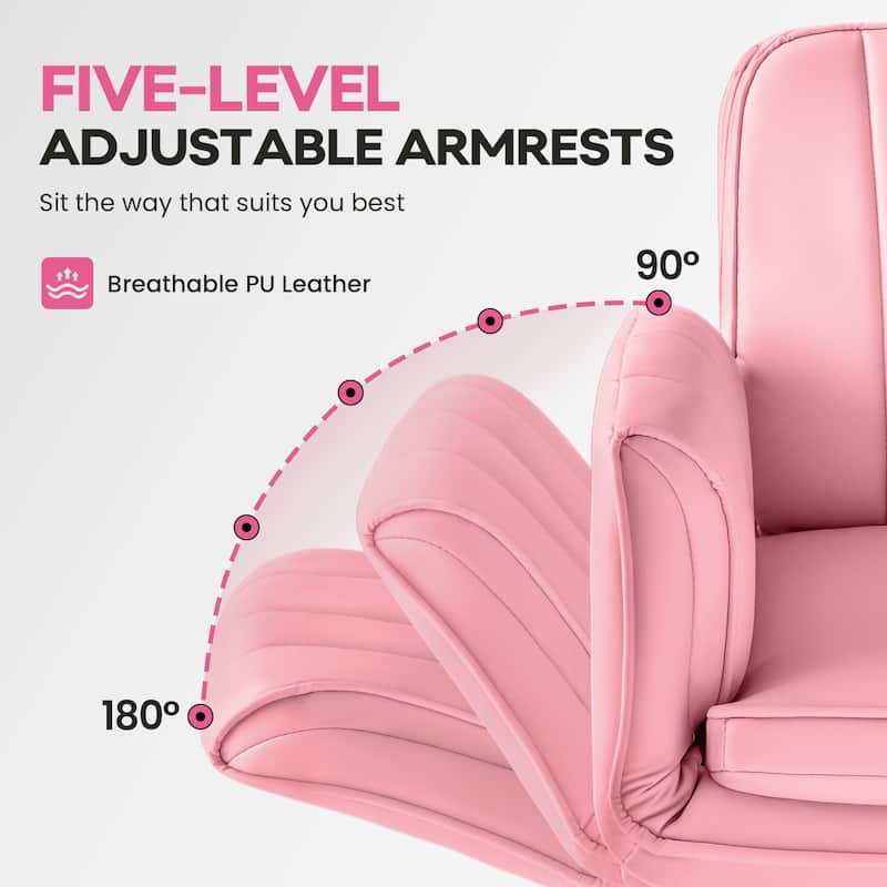 BOSSIN Criss Cross Office Chair with Arms and Wheels - Adjustable Swivel PU Leather Desk Chair for Makeup Vanity, Bedroom
