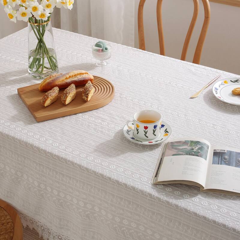 Enova Home High Quality Rectangle Cotton Washable Tablecloth Stripe with Tassel for Home Party Wedding Dining Christmas