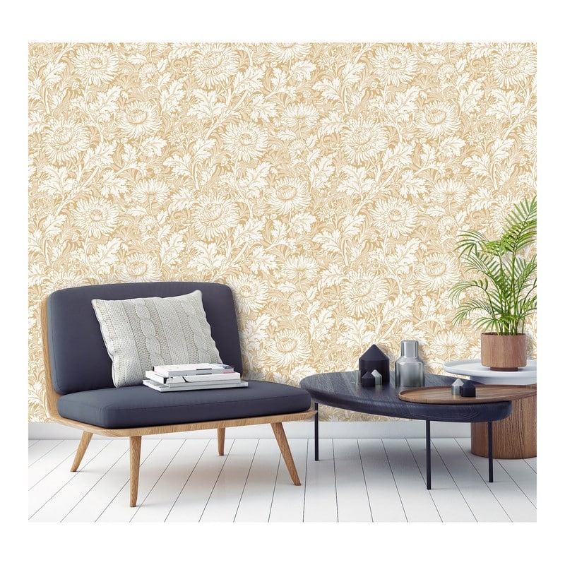 Fine Decor Zinnia Mustard Floral Wallpaper - 20.5 x 396 x 0.025