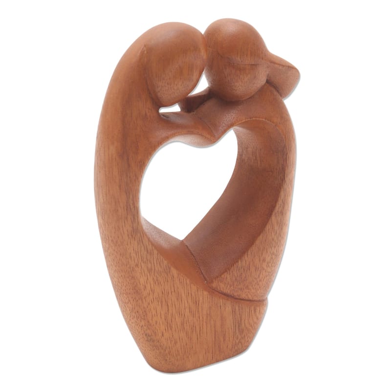 Wood sculpture, 'Loving Couple' - 7.75" H x 4.7" W x 1.2" D