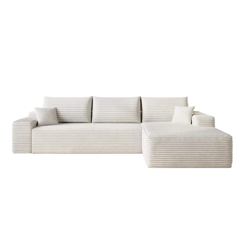 Plush Corduroy Upholstered Couch L-shaped Sectional Sofa with Chaise