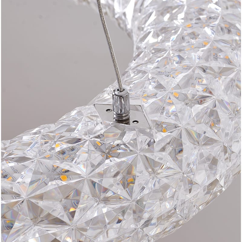 1-Light Chrome LED Chandelier With A Clear Acrylic Halo Ring