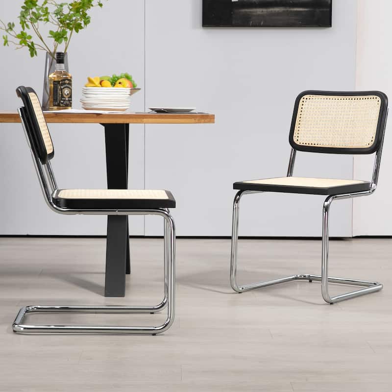 Set of 2 Barnaby Black Wooden Dining Chair with Chrome Legs